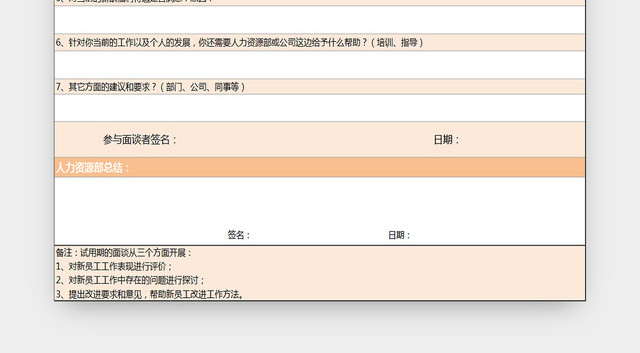 公司试用期员工面谈记录EXCEL表