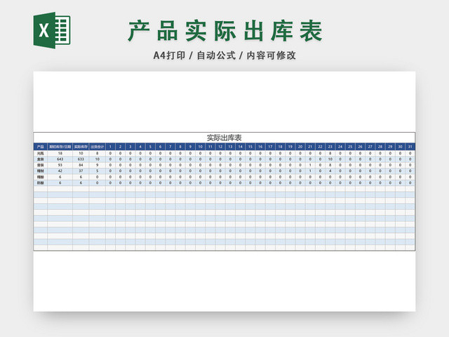 产品实际出库单表格EXCEL模板
