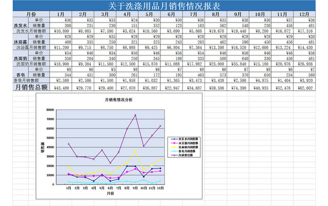 关于洗涤用品月销售情况报表EXCEL模板