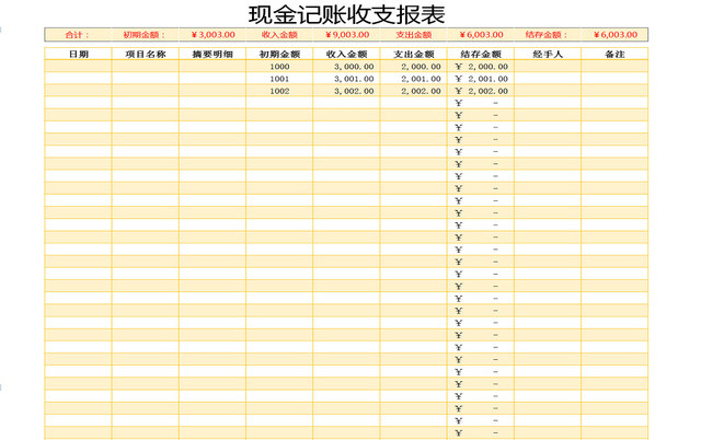 简约公司项目记账收支明细EXCEL表