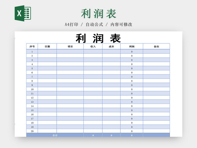 财务会计公司项目利润收入EXCEL表