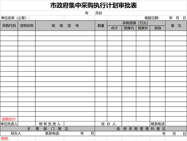 政府集中采购单表格设计EXCEL模板