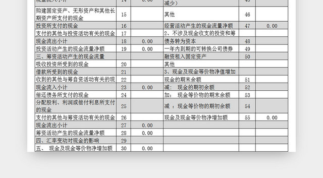 简约公司财务会计现金流量EXCEL表