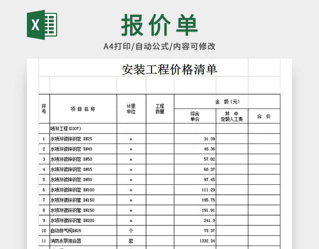 水电安装工程价格清单