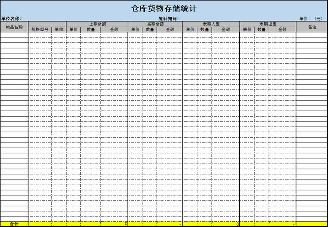 库存统计表仓储管理信息表