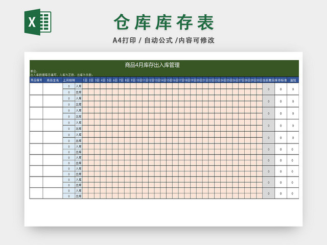 商品仓库库存出入统计表