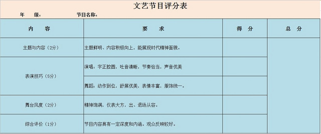 节目评分表