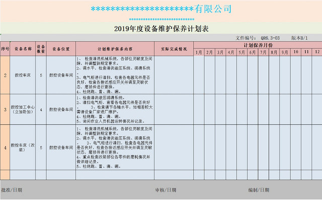 设备保养计划流程表