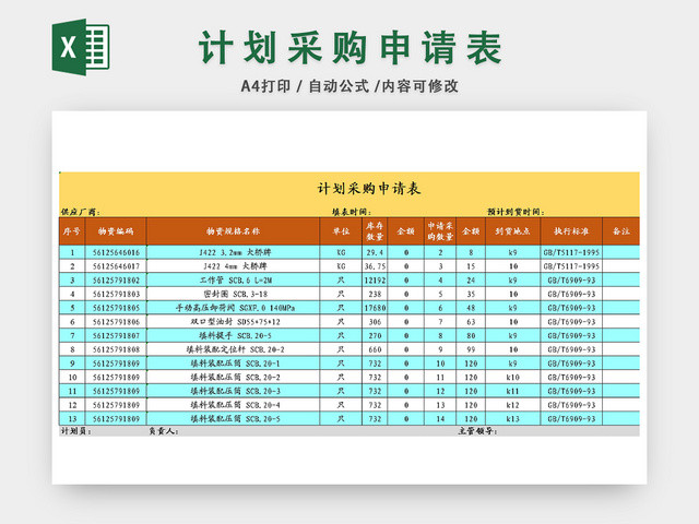 计划采购清单详情统计表