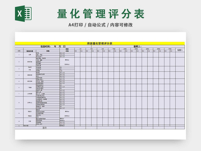 班级量化评分表