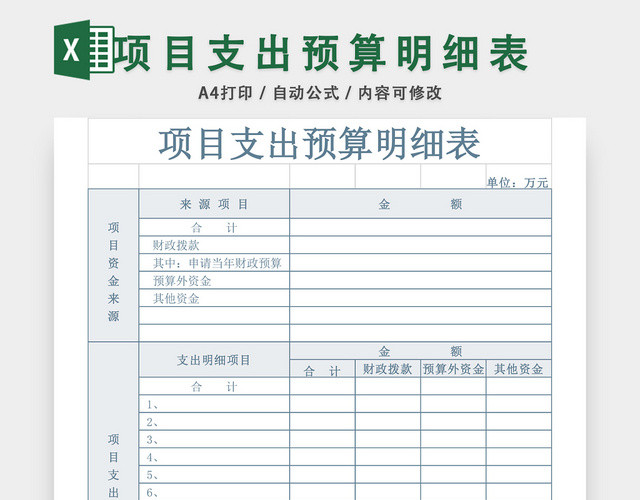 项目支出预算明细表EXCEL模板