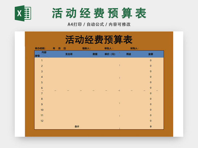 活动经费预算表EXCEL模板