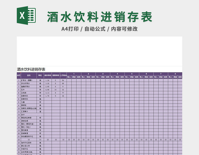 仓库管理酒水饮料进销存表