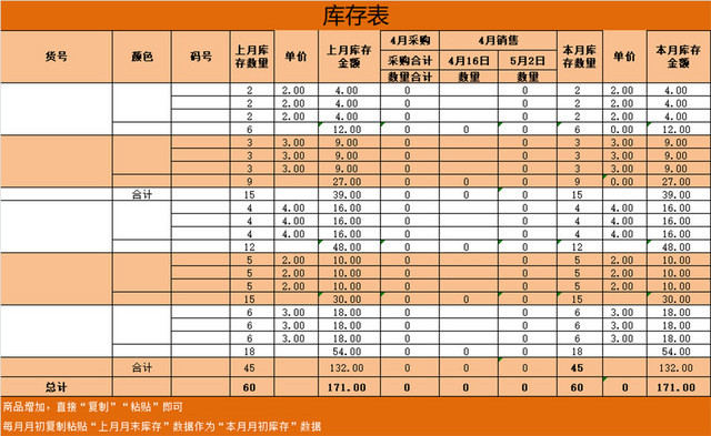 简约版库存明细表EXCEL模板