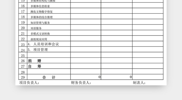 项目经费收入明细表EXCEL模板