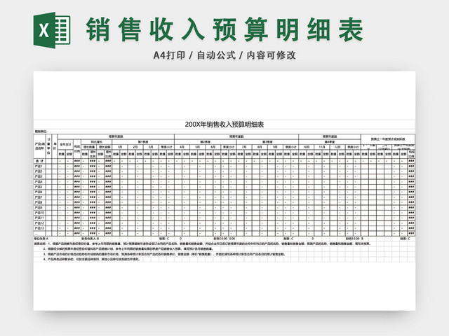 销售收入预算明细表EXCEL模板