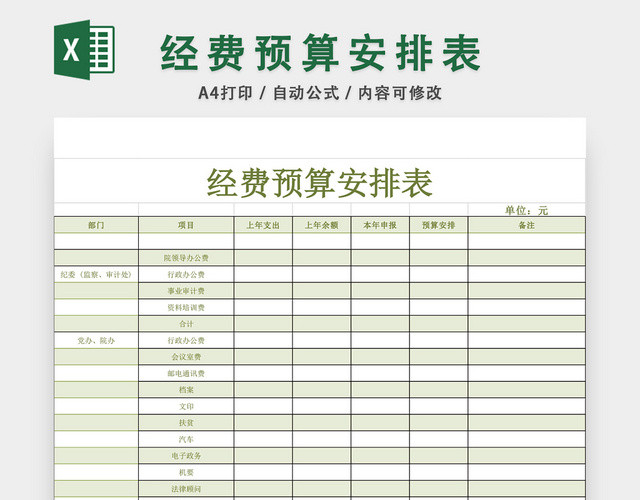 经费预算安排表EXCEL模板