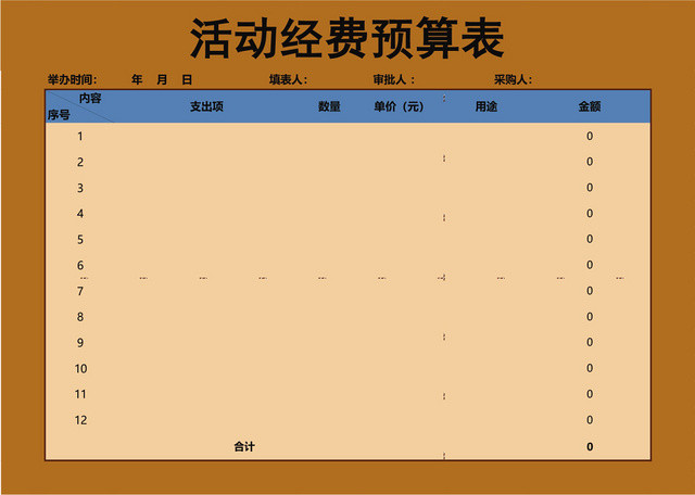活动经费预算表EXCEL模板