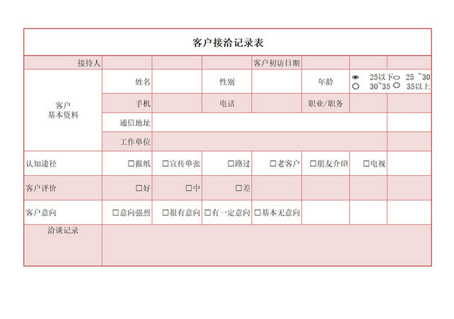 客户接洽表