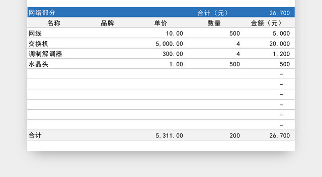 网咖预算表EXCEL模板