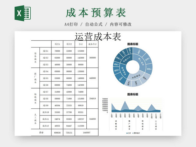 彩色公司成本核算表运营成本预算表