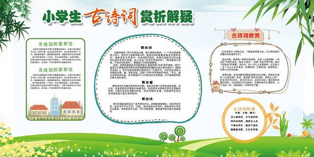 清新简约古诗词校园诗歌传统展板清新简约小学生古诗词赏析展板