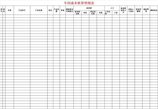 黑白公司成本核算表工厂成本预算表