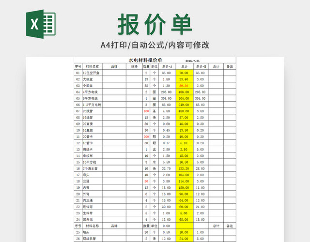 水电材料报价单