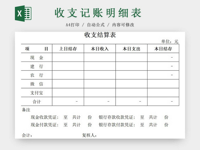 简约公司财务记账统计表资金明细