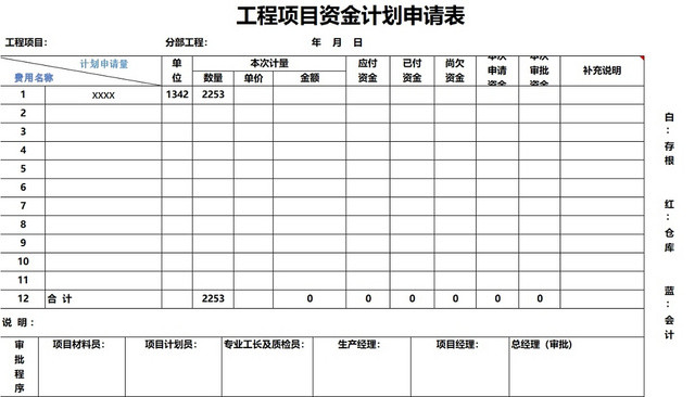 简约建筑成本预算项目预算表资金申请表