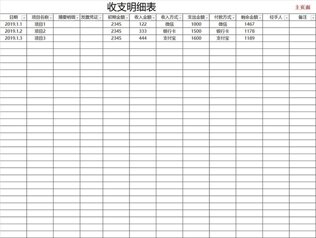 简约公司财务记账统计表资金明细