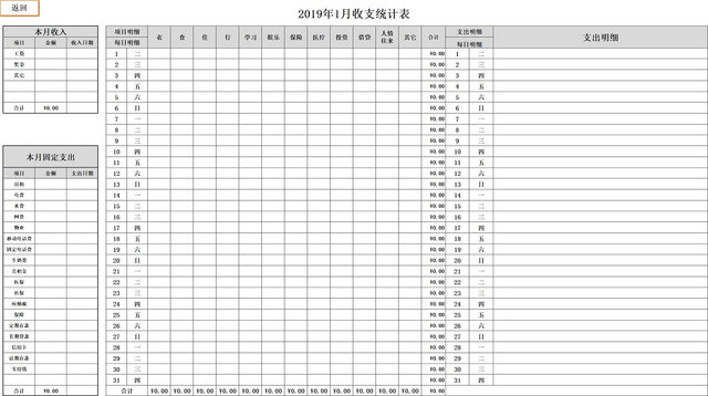 简约财务收支记账表资金明细表