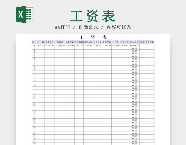 工资表薪资表变动工资表