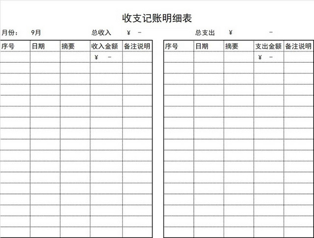 简约公司财务记账统计表资金明细支出表