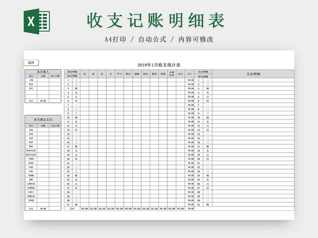 简约财务收支记账表资金明细表