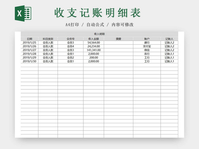 简约公司财务记账统计表资金明细