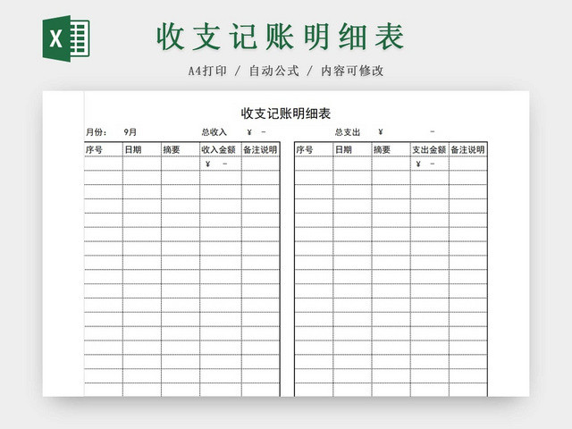 简约公司财务记账统计表资金明细支出表