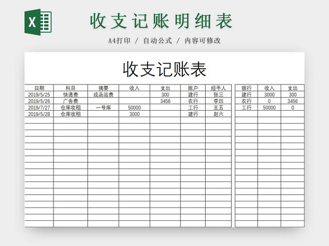 简约公司财务记账统计表资金明细