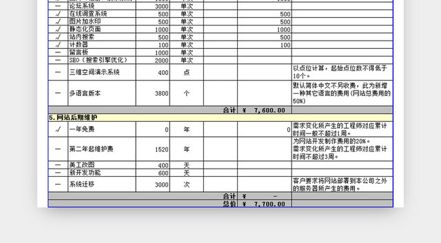 网站制作报价单模板