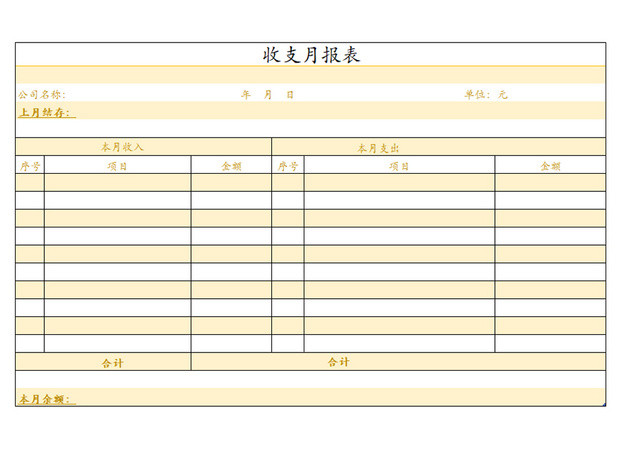 收支月报表