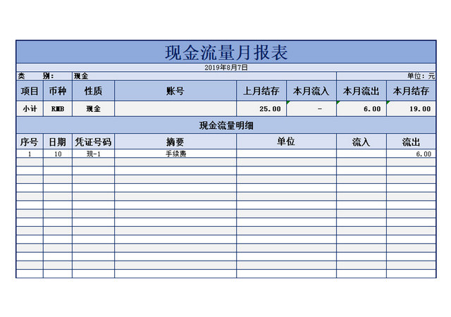 现金流量月报表