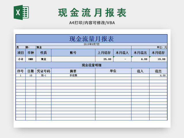 现金流量月报表