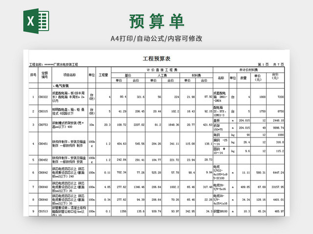 某厂房水电安装工程预算书