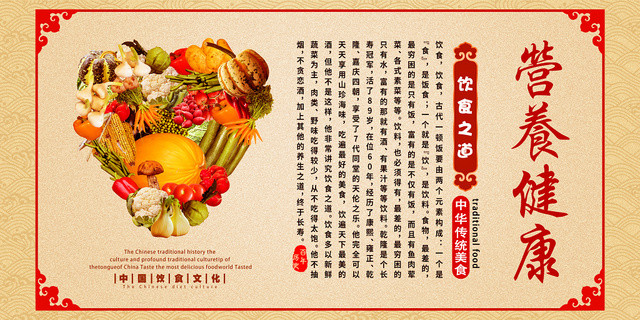 营养健康饮食之道红色中国风传统美食健康饮食展板