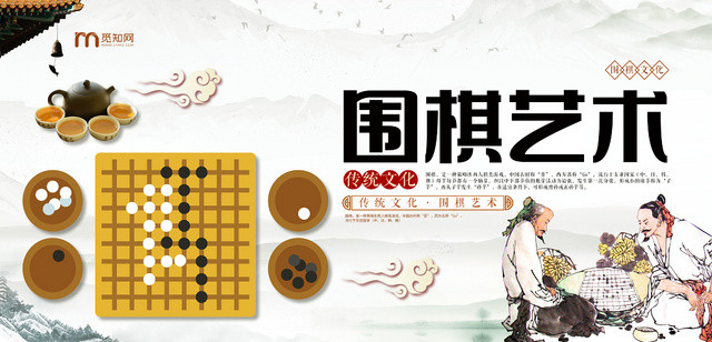 中国风背景中国文化围棋艺术展板