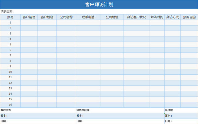 客户拜访计划表销售管理记录表
