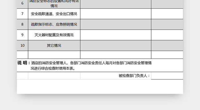 酒店消防安全检查记录表