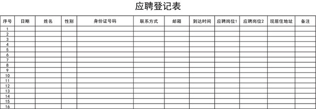 企业通用应聘登记表EXCEL模板