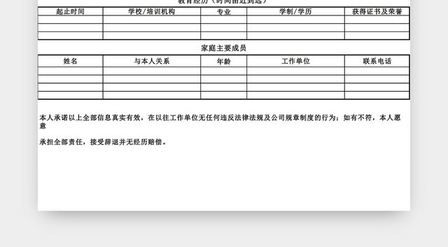应聘登记表设计EXCEL模板