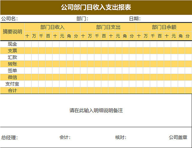财务收支记账报告表